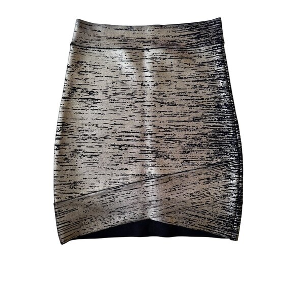Sexy Bcbg Max‎ Azria XS Black Gold Mini Metallic Bandage Skirt Y2K Club Luxury - Picture 4 of 7